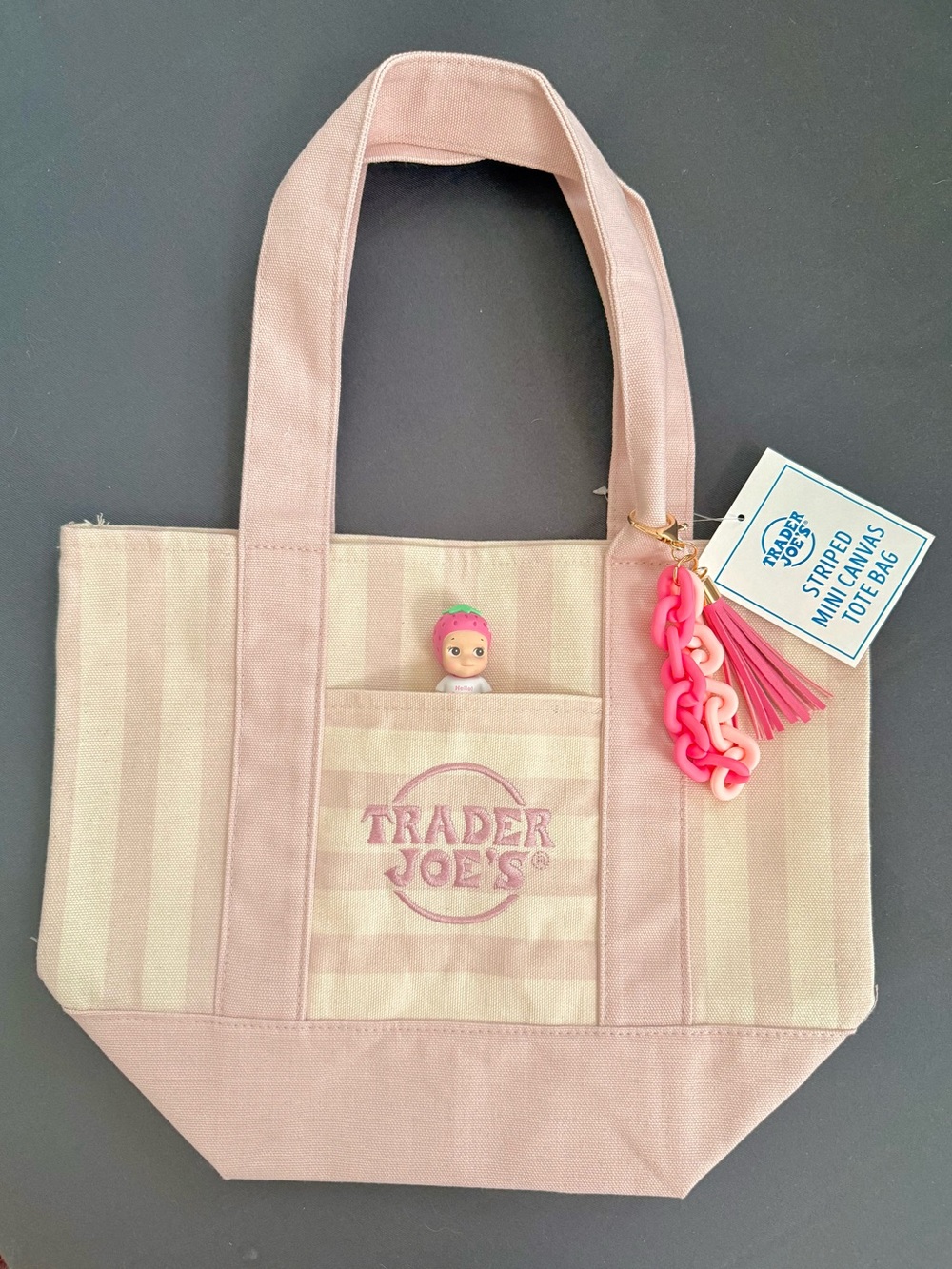 Trader Joe's Pink Striped Canvas Tote Bag